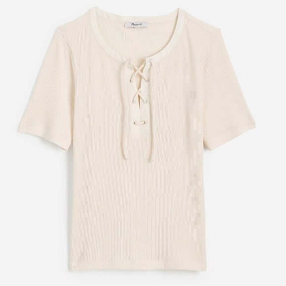 Madewell Ribbed Lace-Up Short-Sleeve Tee Size XXS - Picture 3 of 12